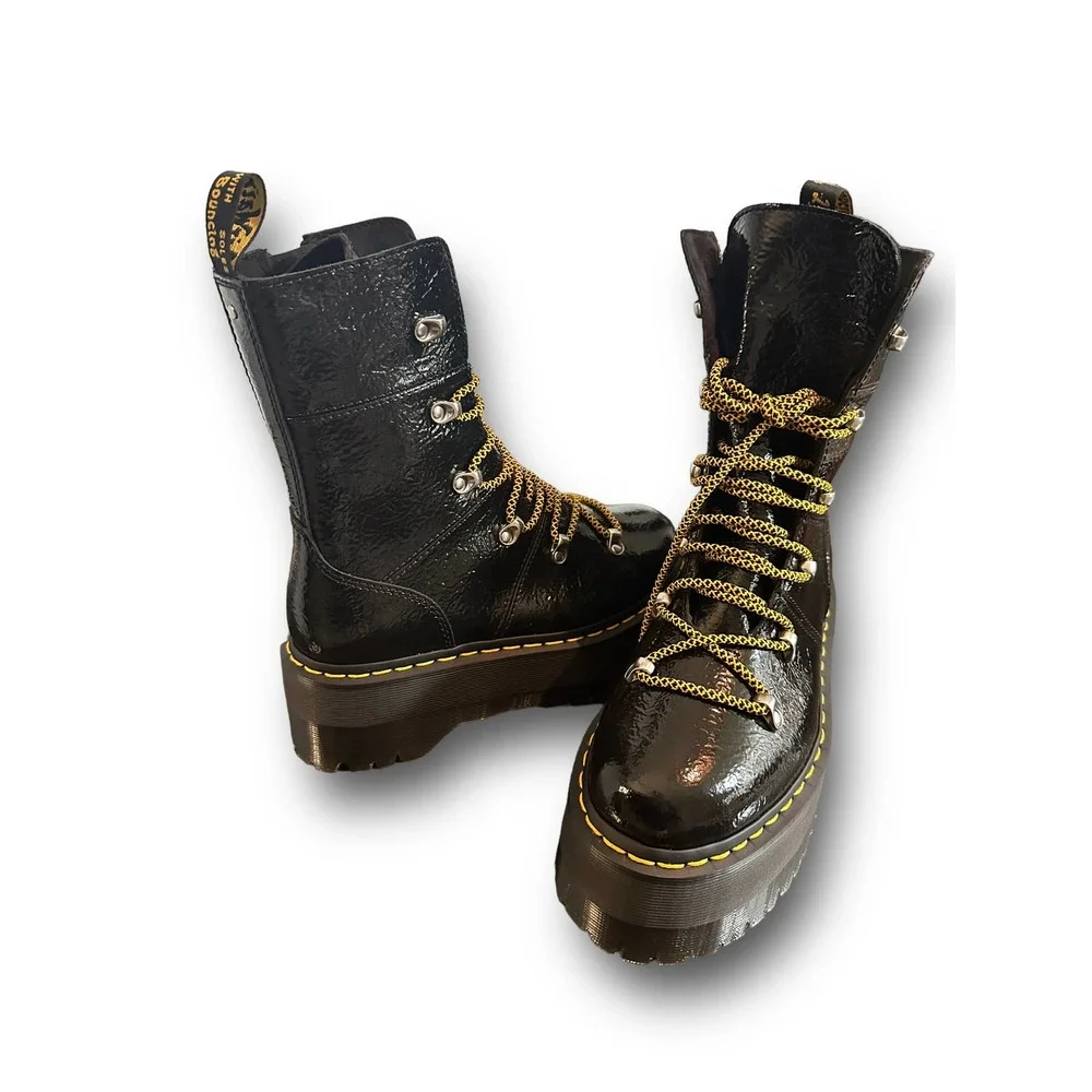 Dr. Martens Ghilana Max Distressed Patent Leather Platform‎ Boots Size: 7